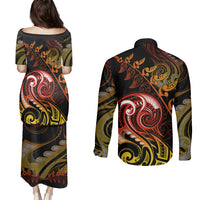 New Zealand Couples Matching Puletasi Dress and Long Sleeve Button Shirts Aotearoa Hei-Tiki Maori Fern Tattoo Arty LT9 - Polynesian Pride