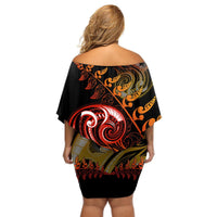New Zealand Off Shoulder Short Dress Aotearoa Kiwi Bird Maori Fern Tattoo Arty LT9 - Polynesian Pride