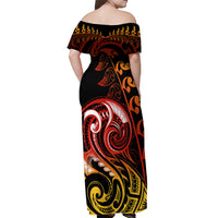 New Zealand Off Shoulder Maxi Dress Aotearoa Manaia Maori Fern Tattoo Arty LT9 - Polynesian Pride