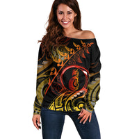 New Zealand Off Shoulder Sweater Aotearoa Manaia Maori Fern Tattoo Arty LT9 Women Reggae - Polynesian Pride