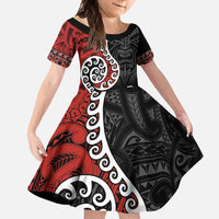 Honour The Treaty New Zealand Family Matching Long Sleeve Bodycon Dress and Hawaiian Shirt Toitu Te Tiriti Ake!Ake!Ake! LT9 Daughter's Dress Black - Polynesian Pride