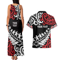 Honour The Treaty New Zealand Personalised Couples Matching Tank Maxi Dress and Hawaiian Shirt Toitu Te Tiriti Half Fern with Haka dance