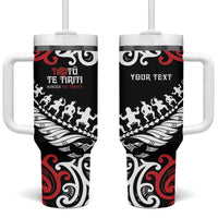 Honour The Treaty New Zealand Personalised Tumbler With Handle Toitu Te Tiriti Half Fern with Haka dance