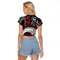 Honour The Treaty New Zealand Personalised Raglan Cropped T Shirt Toitu Te Tiriti Indigenous Maori Face