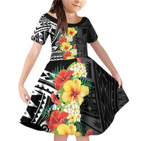 Samoa Tribal Hibiscus Flowers Family Matching Off Shoulder Short Dress and Hawaiian Shirt