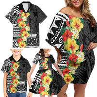 Samoa Tribal Hibiscus Flowers Family Matching Off Shoulder Short Dress and Hawaiian Shirt