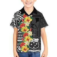 Samoa Tribal Hibiscus Flowers Family Matching Off Shoulder Short Dress and Hawaiian Shirt