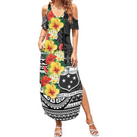 Samoa Tribal Hibiscus Flowers Family Matching Summer Maxi Dress and Hawaiian Shirt