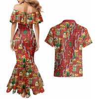 Mele Kalikimaka Pakalana Pikake Lei Couples Matching Mermaid Dress and Hawaiian Shirt Hawaiian Rodeo Paniolo Omaomao Palaka - Polynesian Pride