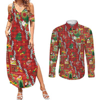 Mele Kalikimaka Pakalana Pikake Lei Couples Matching Summer Maxi Dress and Long Sleeve Button Shirt Hawaiian Rodeo Paniolo Omaomao Palaka - Polynesian Pride