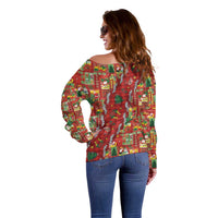 Mele Kalikimaka Pakalana Pikake Lei Off Shoulder Sweater Hawaiian Rodeo Paniolo Omaomao Palaka - Polynesian Pride