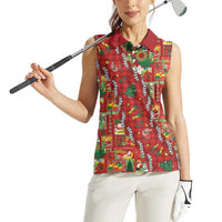 Mele Kalikimaka Pakalana Pikake Lei Women Sleeveless Polo Shirt Hawaiian Rodeo Paniolo Omaomao Palaka - Polynesian Pride