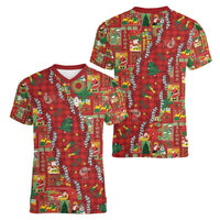 Mele Kalikimaka Pakalana Pikake Lei Women V-Neck T-Shirt Hawaiian Rodeo Paniolo Omaomao Palaka - Polynesian Pride