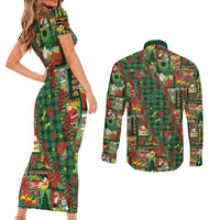 Mele Kalikimaka Pakalana Pikake Lei Couples Matching Short Sleeve Bodycon Dress and Long Sleeve Button Shirt Hawaiian Rodeo Paniolo Ulaula Palaka - Polynesian Pride