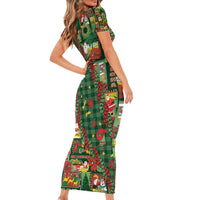 Mele Kalikimaka Pakalana Pikake Lei Short Sleeve Bodycon Dress Hawaiian Rodeo Paniolo Ulaula Palaka - Polynesian Pride