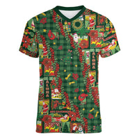 Mele Kalikimaka Pakalana Pikake Lei Women V-Neck T-Shirt Hawaiian Rodeo Paniolo Ulaula Palaka - Polynesian Pride