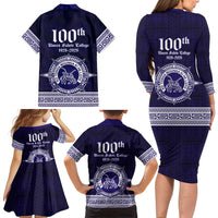 Tonga Queen Salote College 100 years Family Matching Long Sleeve Bodycon Dress and Hawaiian Shirt QSC 1926-2026 Tongan Pattern