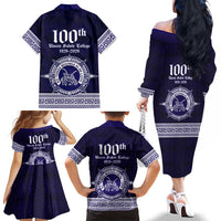Tonga Queen Salote College 100 years Family Matching Off The Shoulder Long Sleeve Dress and Hawaiian Shirt QSC 1926-2026 Tongan Pattern