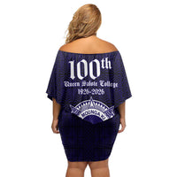 Tonga Queen Salote College 100 years Family Matching Off Shoulder Short Dress and Hawaiian Shirt QSC 1926-2026 Tongan Pattern