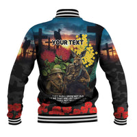 Kangaroo-Kiwi Soldier ANZAC Personalised Baseball Jacket Golden Wattle and Pohutukawa Flowers
