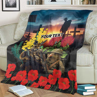 Kangaroo-Kiwi Soldier ANZAC Personalised Blanket Golden Wattle and Pohutukawa Flowers