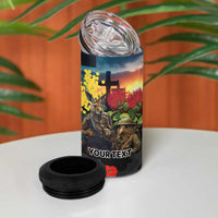 Kangaroo-Kiwi Soldier ANZAC Personalised 4 in 1 Can Cooler Tumbler Golden Wattle and Pohutukawa Flowers
