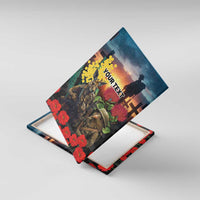 Kangaroo-Kiwi Soldier ANZAC Personalised Canvas Wall Art Golden Wattle and Pohutukawa Flowers