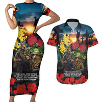 Kangaroo-Kiwi Soldier ANZAC Personalised Couples Matching Short Sleeve Bodycon Dress and Hawaiian Shirt Golden Wattle and Pohutukawa Flowers