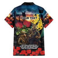 Kangaroo-Kiwi Soldier ANZAC Personalised Family Matching Off Shoulder Maxi Dress and Hawaiian Shirt Golden Wattle and Pohutukawa Flowers