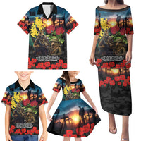 Kangaroo-Kiwi Soldier ANZAC Personalised Family Matching Puletasi and Hawaiian Shirt Golden Wattle and Pohutukawa Flowers