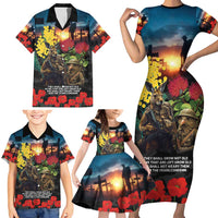 Kangaroo-Kiwi Soldier ANZAC Personalised Family Matching Short Sleeve Bodycon Dress and Hawaiian Shirt Golden Wattle and Pohutukawa Flowers