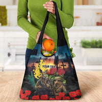 Kangaroo-Kiwi Soldier ANZAC Personalised Grocery Bag Golden Wattle and Pohutukawa Flowers