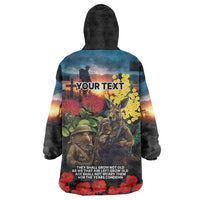 Kangaroo-Kiwi Soldier ANZAC Personalised Wearable Blanket Hoodie Golden Wattle and Pohutukawa Flowers