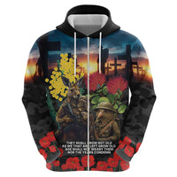 Kangaroo-Kiwi Soldier ANZAC Personalised Zip Hoodie Golden Wattle and Pohutukawa Flowers
