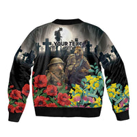 Kangaroo-Kiwi Soldier ANZAC Personalised Bomber Jacket Golden Wattle Poppy Flowers