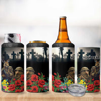 Kangaroo-Kiwi Soldier ANZAC Personalised 4 in 1 Can Cooler Tumbler Golden Wattle Poppy Flowers