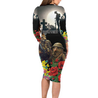 Kangaroo-Kiwi Soldier ANZAC Personalised Family Matching Long Sleeve Bodycon Dress and Hawaiian Shirt Golden Wattle Poppy Flowers