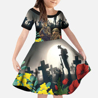 Kangaroo-Kiwi Soldier ANZAC Personalised Family Matching Off The Shoulder Long Sleeve Dress and Hawaiian Shirt Golden Wattle Poppy Flowers