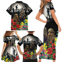 Kangaroo-Kiwi Soldier ANZAC Personalised Family Matching Short Sleeve Bodycon Dress and Hawaiian Shirt Golden Wattle Poppy Flowers