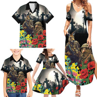 Kangaroo-Kiwi Soldier ANZAC Personalised Family Matching Summer Maxi Dress and Hawaiian Shirt Golden Wattle Poppy Flowers