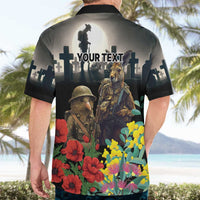 Kangaroo-Kiwi Soldier ANZAC Personalised Hawaiian Shirt Golden Wattle Poppy Flowers