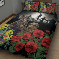 Kangaroo-Kiwi Soldier ANZAC Personalised Quilt Bed Set Golden Wattle Poppy Flowers
