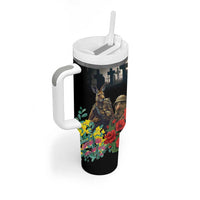 Kangaroo-Kiwi Soldier ANZAC Personalised Tumbler With Handle Golden Wattle Poppy Flowers