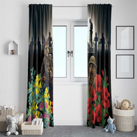 Kangaroo-Kiwi Soldier ANZAC Personalised Window Curtain Golden Wattle Poppy Flowers
