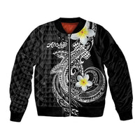 Aloha Hammerhead Shark Bomber Jacket Black Hawaiian Kakau Tribal Tattoo