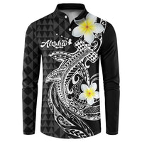 Aloha Hammerhead Shark Button Sweatshirt Black Hawaiian Kakau Tribal Tattoo LT9 Black - Polynesian Pride