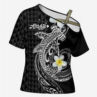 Aloha Hammerhead Shark Cross Shoulder Shirt Black Hawaiian Kakau Tribal Tattoo LT9 Female Black - Polynesian Pride