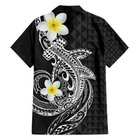 Aloha Hammerhead Shark Family Matching Off The Shoulder Long Sleeve Dress and Hawaiian Shirt Black Hawaiian Kakau Tribal Tattoo