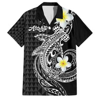 Aloha Hammerhead Shark Family Matching Short Sleeve Bodycon Dress and Hawaiian Shirt Black Hawaiian Kakau Tribal Tattoo