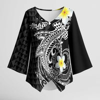 Aloha Hammerhead Shark Kimono Sleeve Blouse Black Hawaiian Kakau Tribal Tattoo - Polynesian Pride